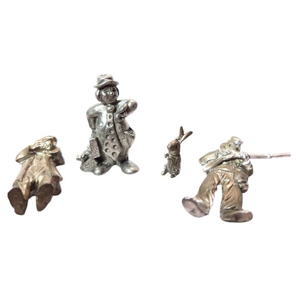 4 Vintage Pewter/Lead (?) Mini Figures Hunter Clown Man in Coat & Rabbit - Picture 4 of 10